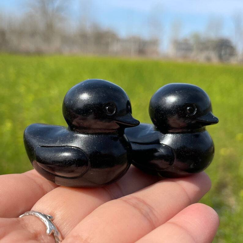 Natural Obsidian Duck Crystal Quartz Animal Mineral Samples Reiki Heal Gifts