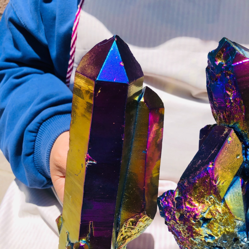 2pieces4.18LB Color Flame Electroplate Quartz Crystal Specimen Healing point 484