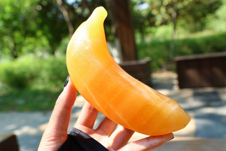 5.7" Natural Geode Stone Carved Banana Reiki Crystal Skull Decor Crystal Gift 1x