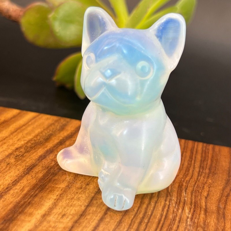 3cm Natural Quartz Crystal Carved Rough Stone French Bulldog Energy Animal Decor