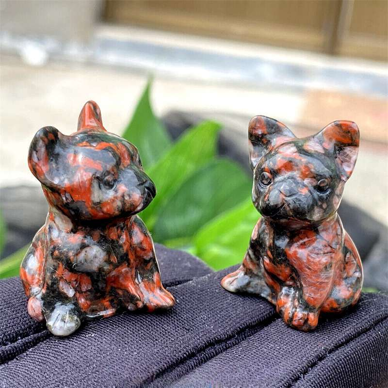 Natural Quartz Crystal Carved Rough Stone French Bulldog Healing Animal Decor