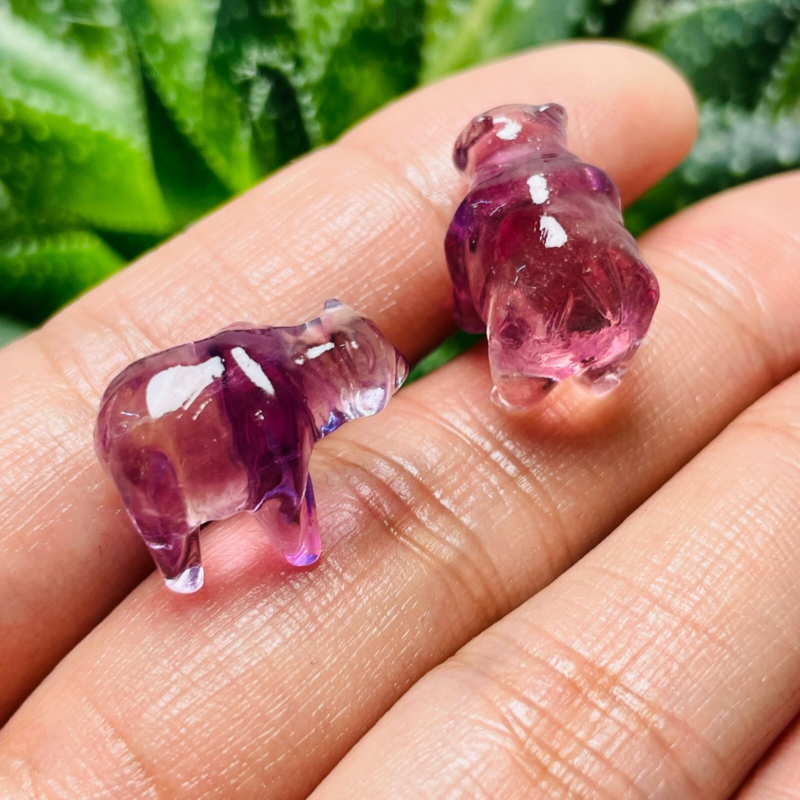 4Natural Fluorite Carved Mini Bear Skull Quartz Crystal Reiki Healing