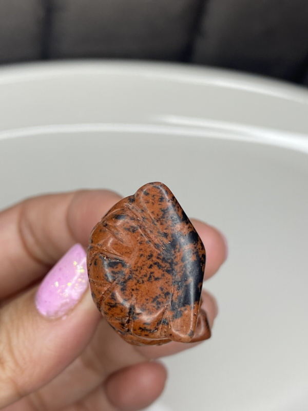 Mahogany Obsidian Owl Carving 3.7cm Natural Crystal Stone Cute Animal Red Black