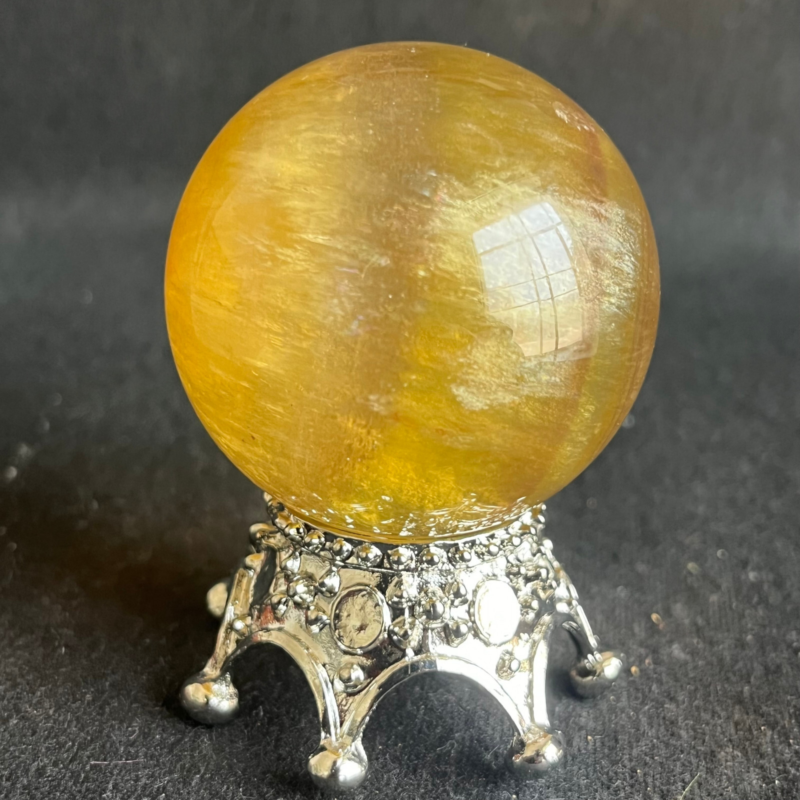 209G  Natural yellow fluorite quartz crystal ball sphere healing+stand