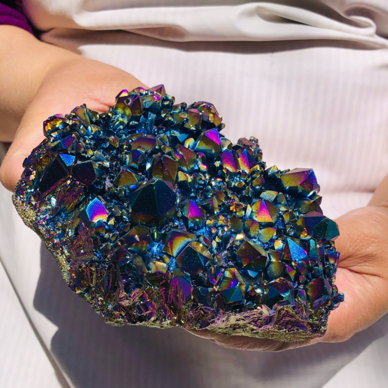 2.31LB Color Flame Aura Electroplate Quartz Crystal Specimen Healing point 477