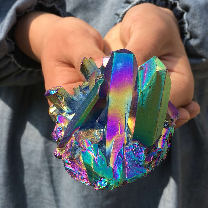 240g Electroplate Rainbow cluster quartz crystal mineral specimen reiki healing