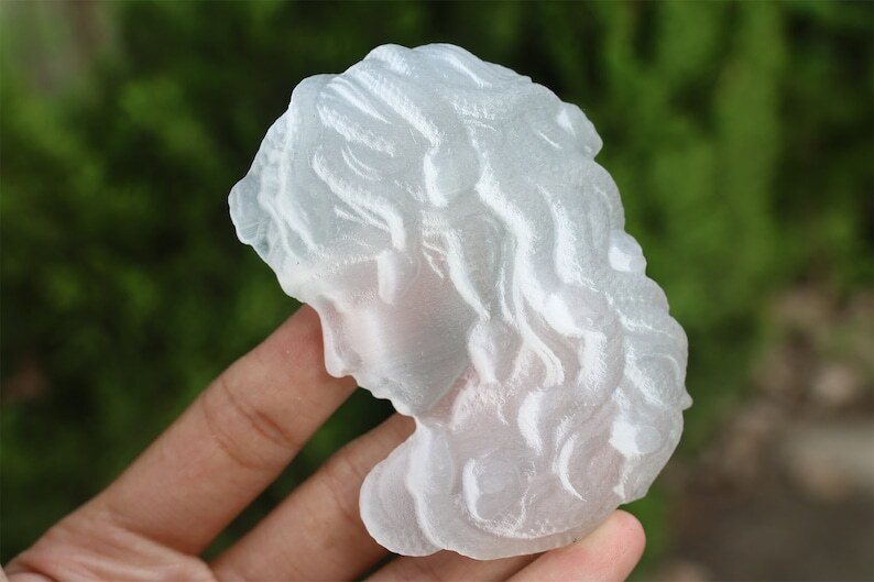 3" Carved Natural Selenite Medusa Reiki Crystal Skull Crystal gift Home Decor 1x