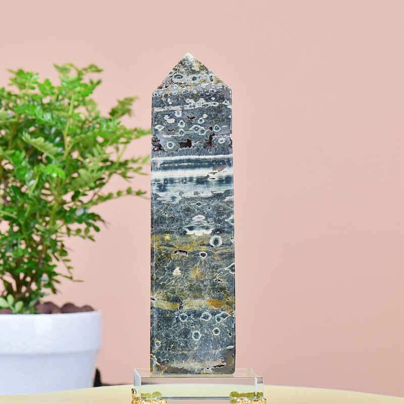 2.27LB  Natuar Ocean Jasper Crystal Obelisk Point Wand Stone Quartz Healing