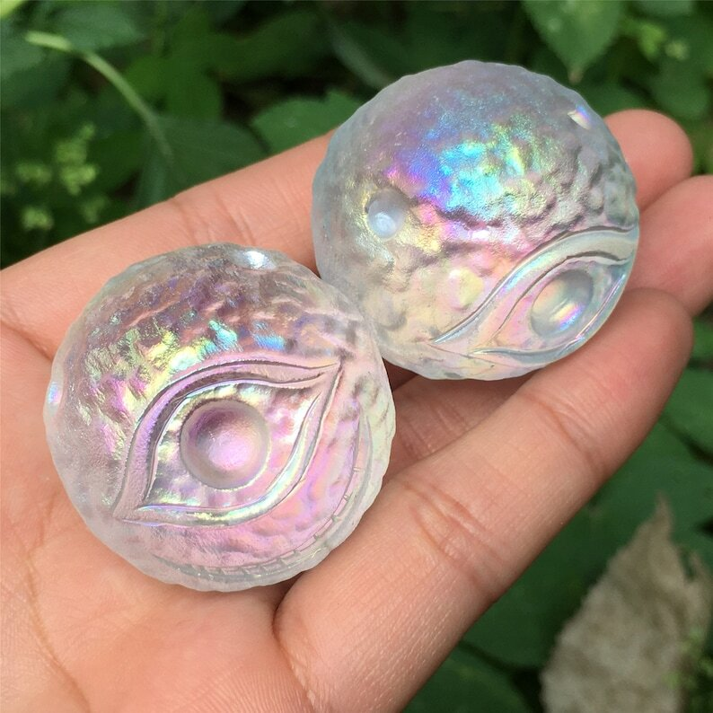1PC Titanium Rainbow Melting stone ball Quartz  Mysterious Eyeball Reiki Heal