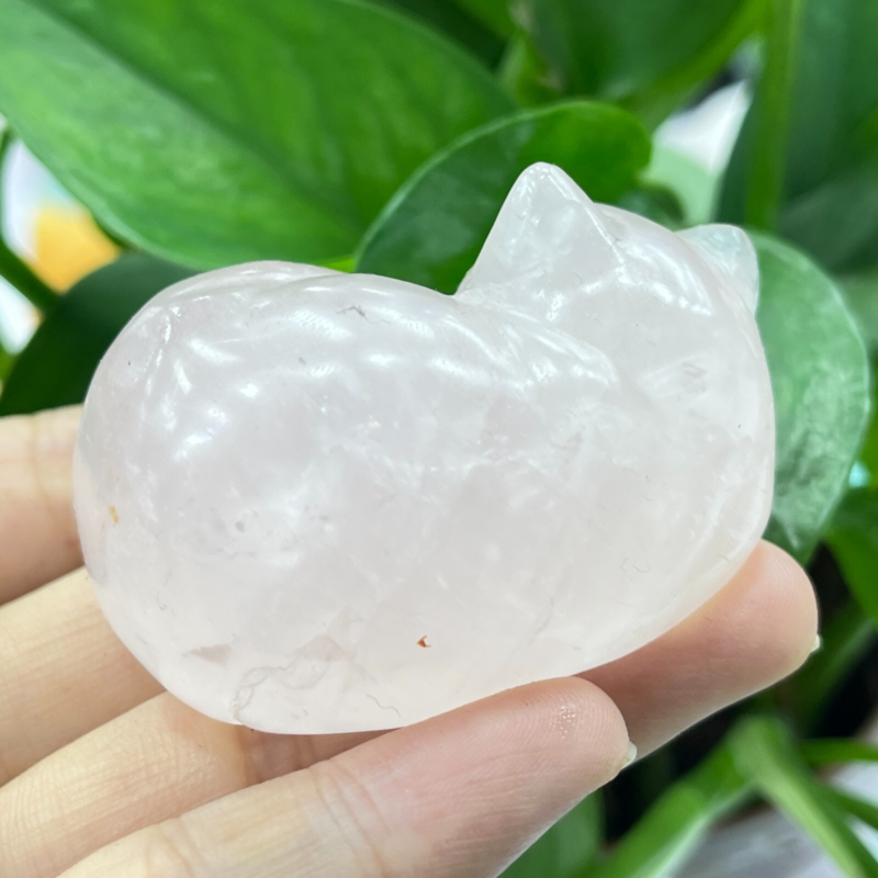 1pc Natural pink rose quartz cat carved quartz crystal animal skull Reiki 2"