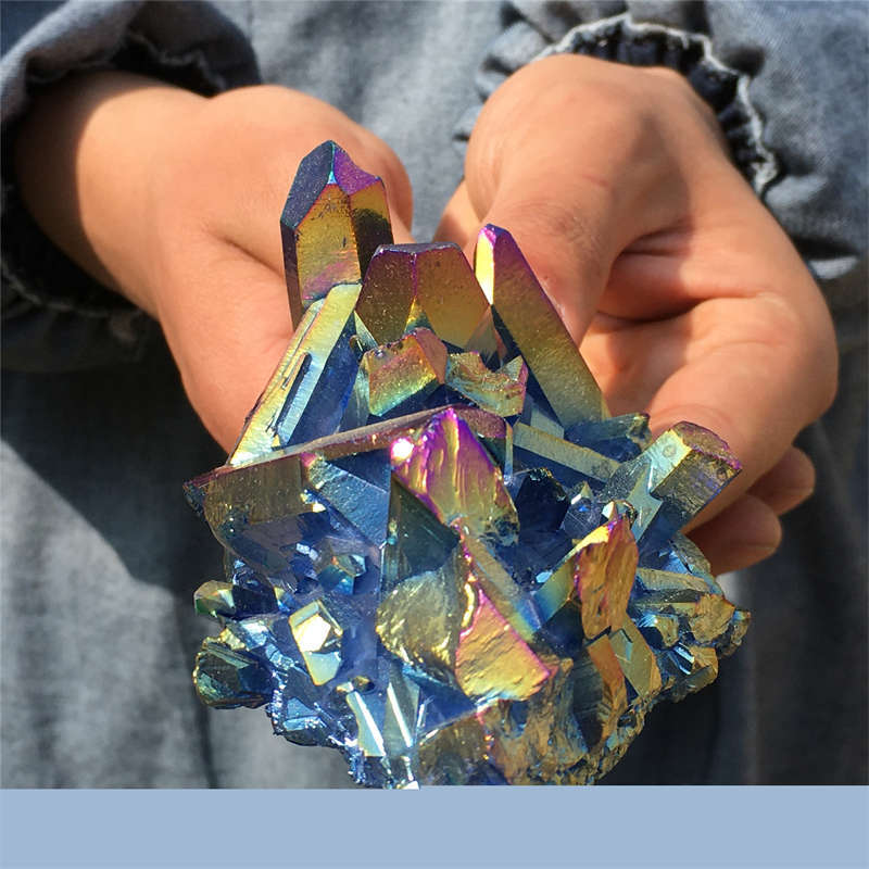 240g Electroplate Rainbow cluster quartz crystal mineral specimen reiki healing