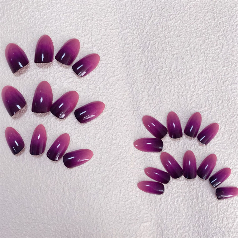Purple Black Gradient False Nail Almond Short Press on Nails for Nail Art 24pcs