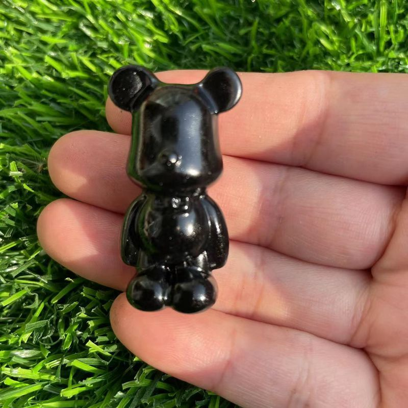 Natural Quartz Crystal Gloomy Little Bear Healing Gemstone Skull Carved Animal