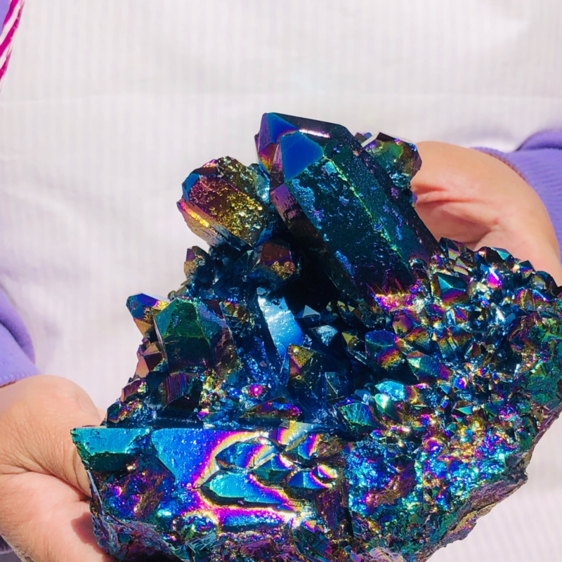 3.58LB Color Flame Aura Electroplate Quartz Crystal Specimen Healing point 453