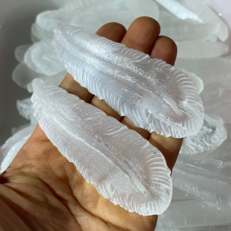 2"+Natural Gypsum Selenite feather Hand Carved Quartz Crystal Reiki healing 1PC