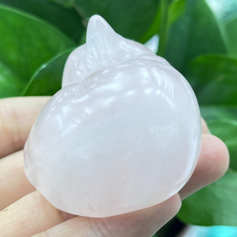 1pc Natural pink rose quartz Sleep cat carved quartz crystal animal skull 2"