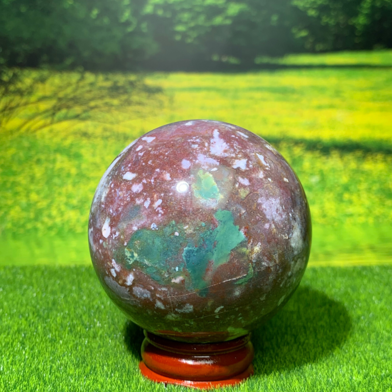 246GNatural Marine Jasper Quartz Ball Crystal Ball Mineral Specimen Restoration