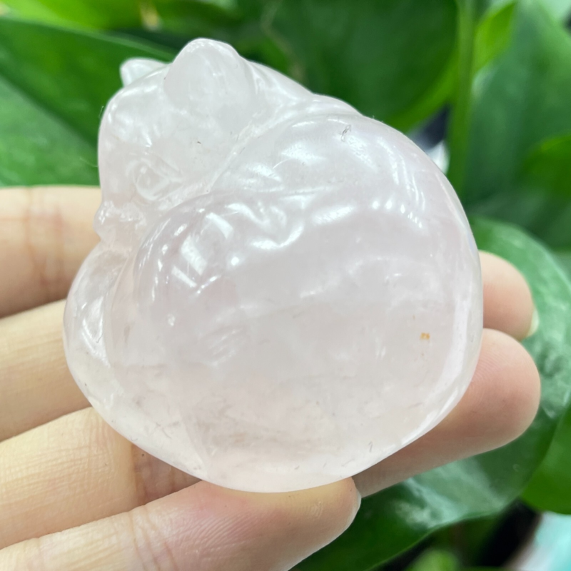 1pc Natural pink rose quartz cat carved quartz crystal animal skull Reiki 2"