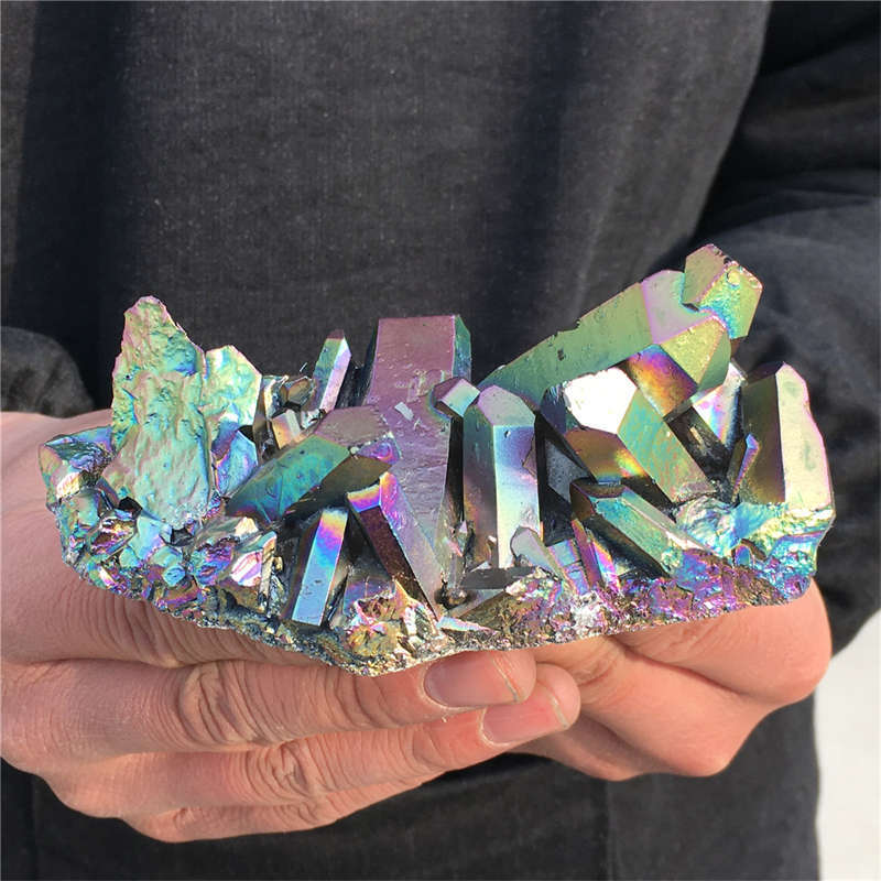 230g Electroplate Rainbow cluster quartz crystal mineral specimen reiki healing