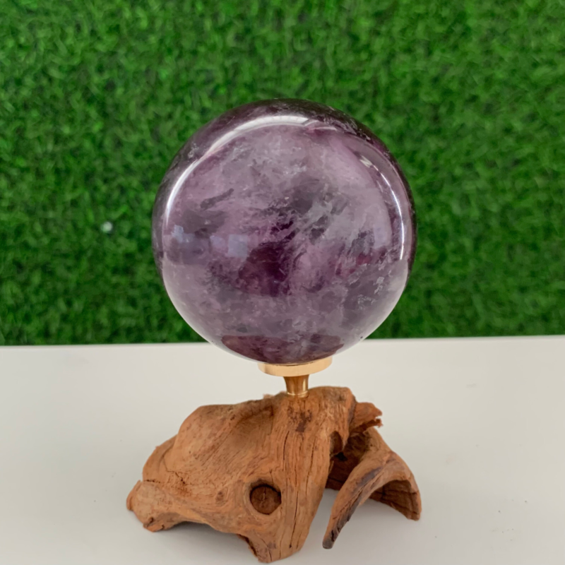 420GNatural Fluorite Ball Colorful Quartz Crystal Gem Repair+Bracket