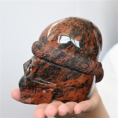 1.02kg Hand Carved Natural Red Obsidian Santa Hat Skull Reiki Crystal Skull Gift