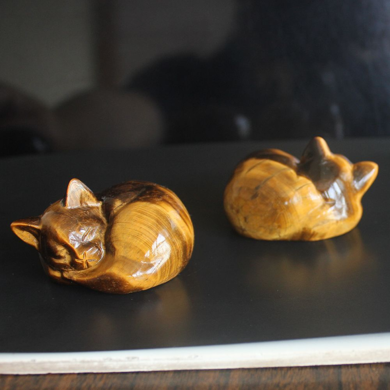 Carved crystal gemstone crystal sleeping cat figurine animal statue decor 2''