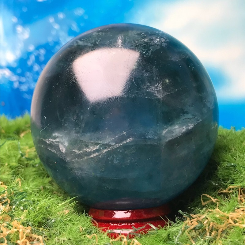 274GNatural Blue Fluororite Quartz Crystal Ball Polished Mineral Repair