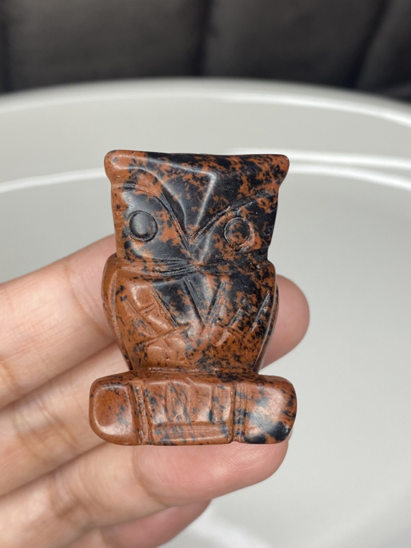 Mahogany Obsidian Owl Carving 3.7cm Natural Crystal Stone Cute Animal Red Black