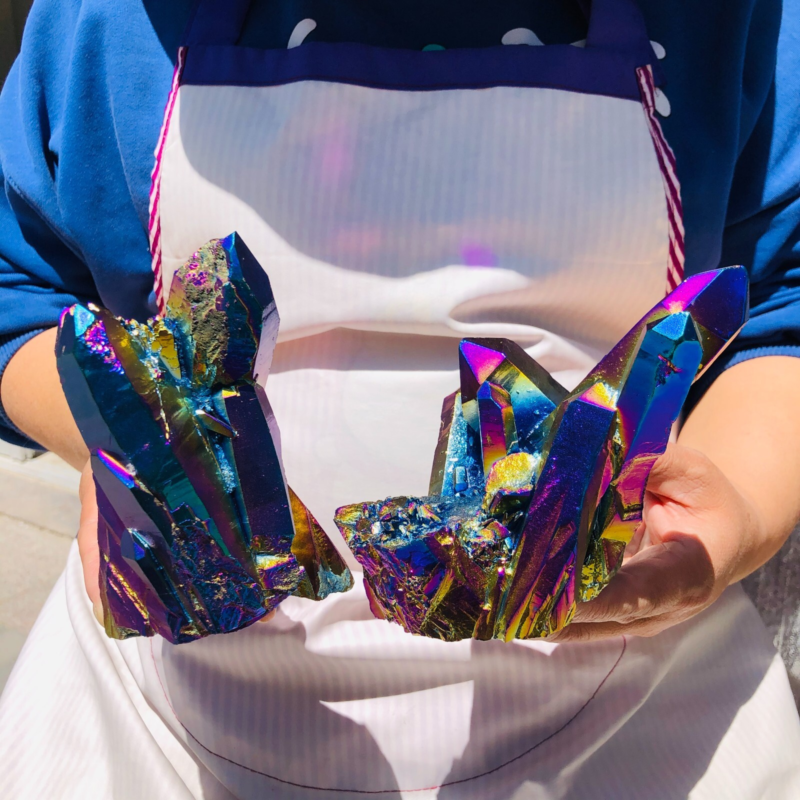 2pieces3.43LB Color Flame Electroplate Quartz Crystal Specimen Healing point 481