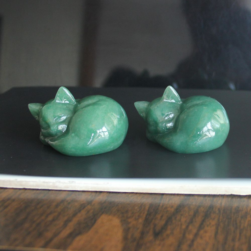 Carved crystal gemstone crystal sleeping cat figurine animal statue decor 2''