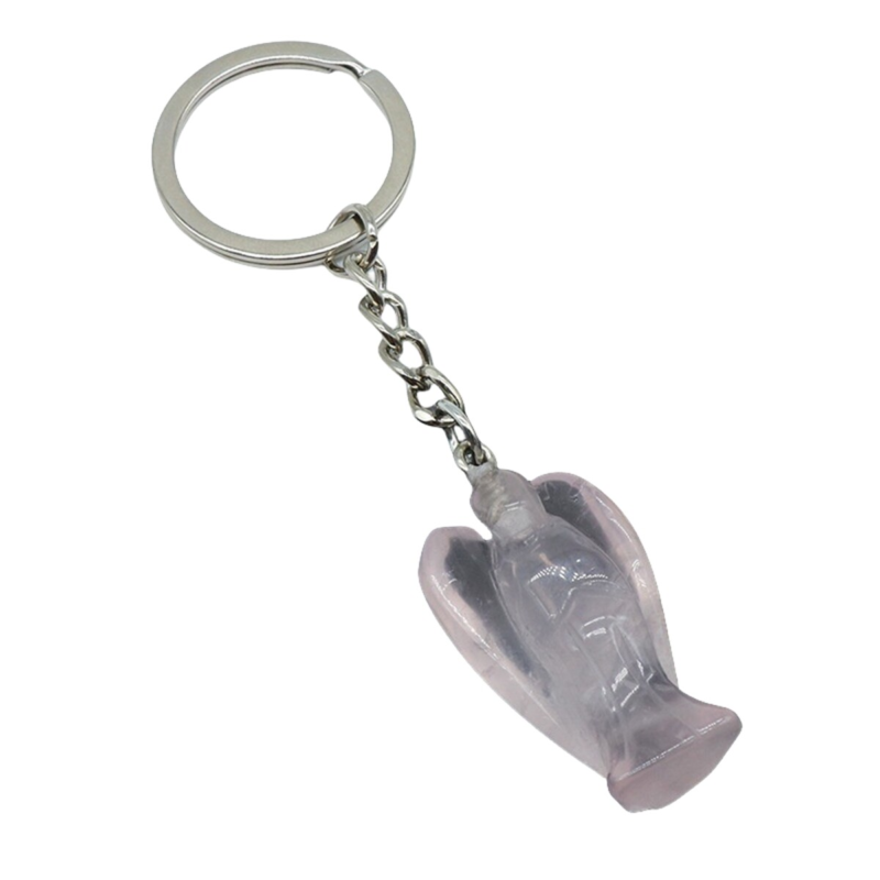 3PCS Healing Energy Gemstone Angel Key Fob Decorative Keychain for Women Men