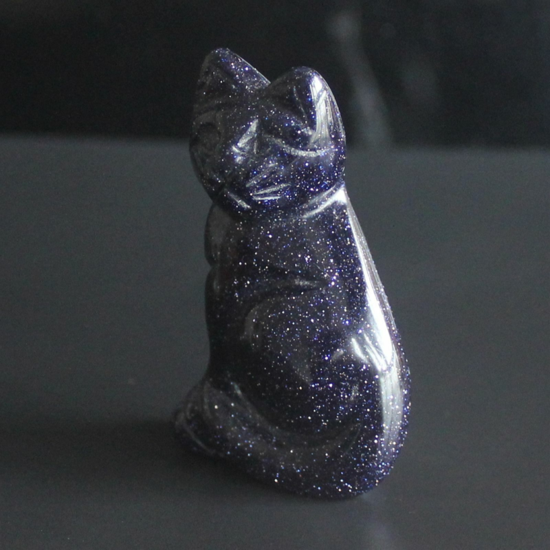 Carved mixed gemstone quartz crystal cat figurine animal carving home decor 2''