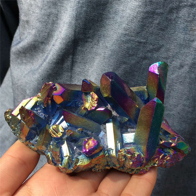 240g Electroplate Rainbow cluster quartz crystal mineral specimen reiki healing