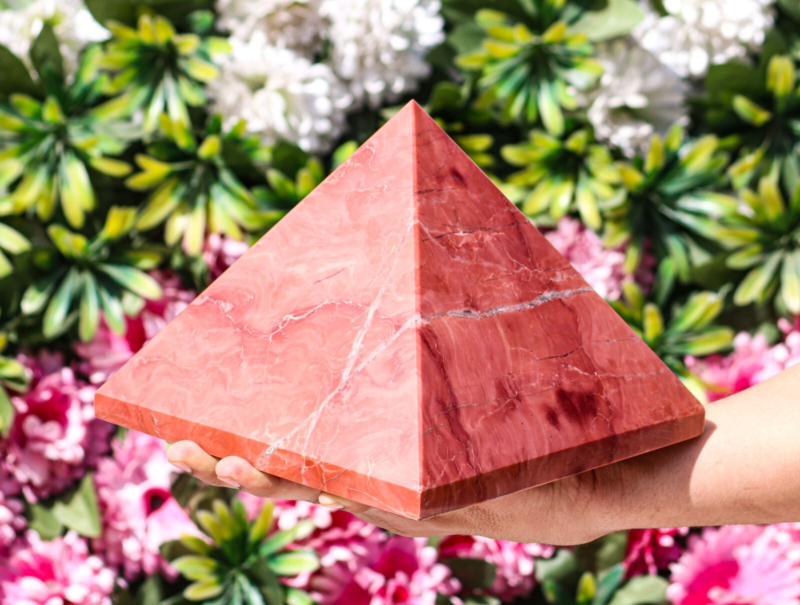 190MM Pink Bustamite Crystal Healing Chakra Energy Power Reiki Stone Pyramid