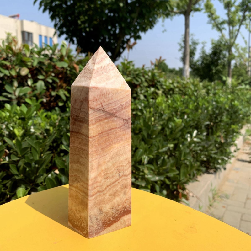 906g Natural Pork Stone Quartz Obelisk Crystal Wand Point Tower Reiki Healing