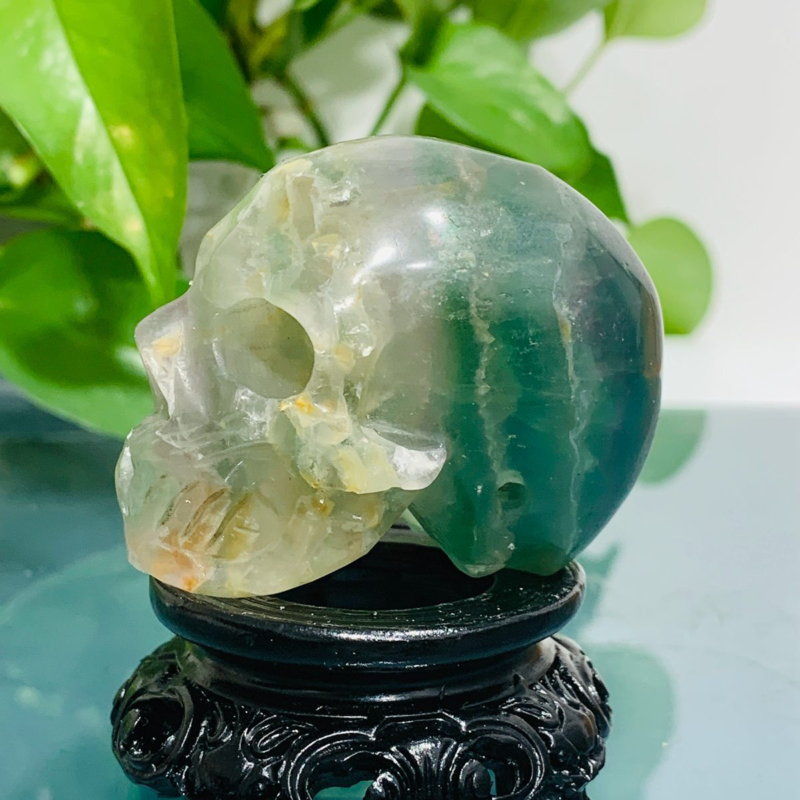 188g Natural Colourful Fluorite Hand Carved Crystal Skull Meditation Medium