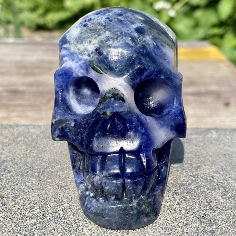 343G Natural Blue stripe quartz hand Carved skull crystal healing