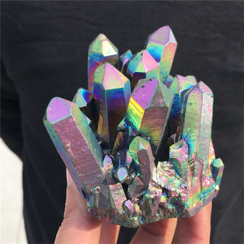 370g Electroplate Rainbow cluster quartz crystal mineral specimen reiki healing