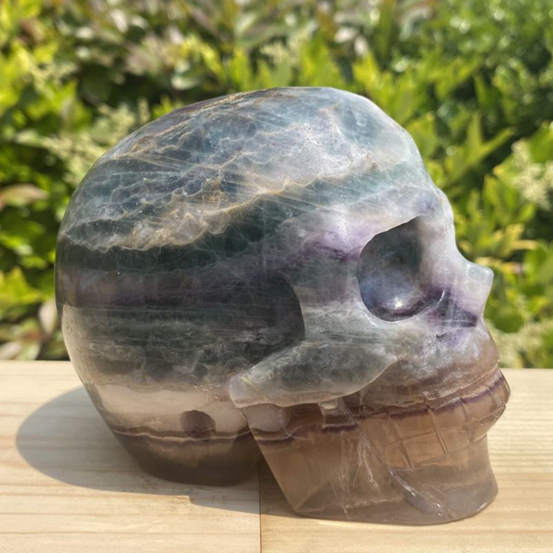 1257g Natural Beantiful Fluorite Quartz Skull Hand Carved Crystal Healing Skull