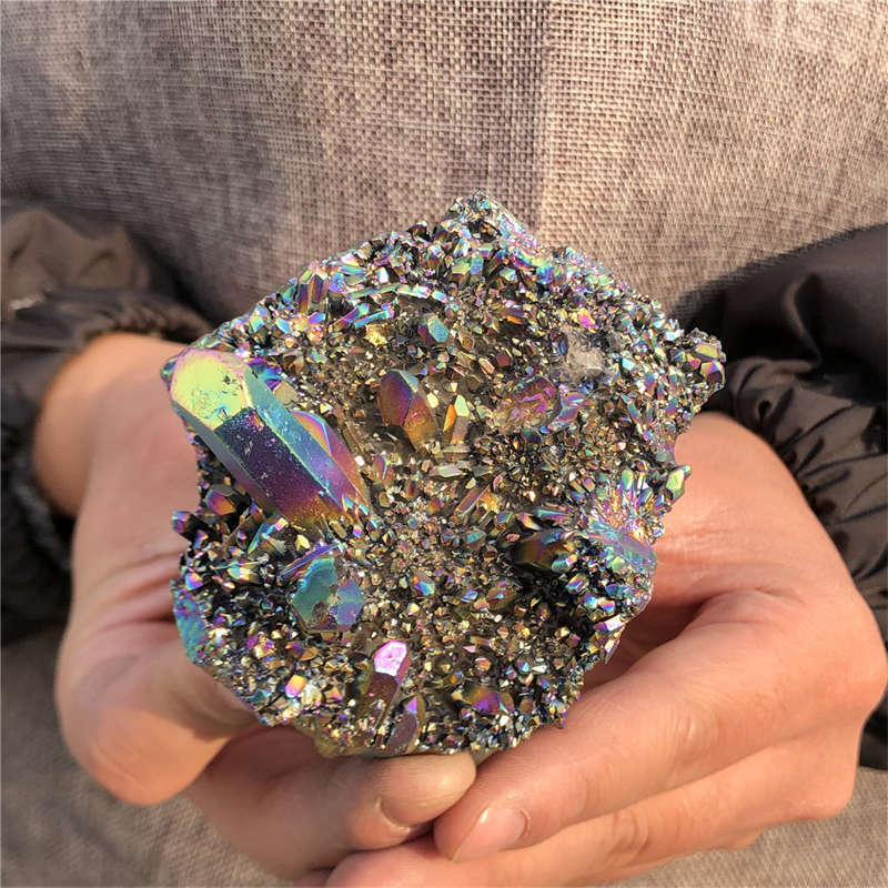 200g Electroplate Rainbow cluster quartz crystal mineral specimen reiki healing