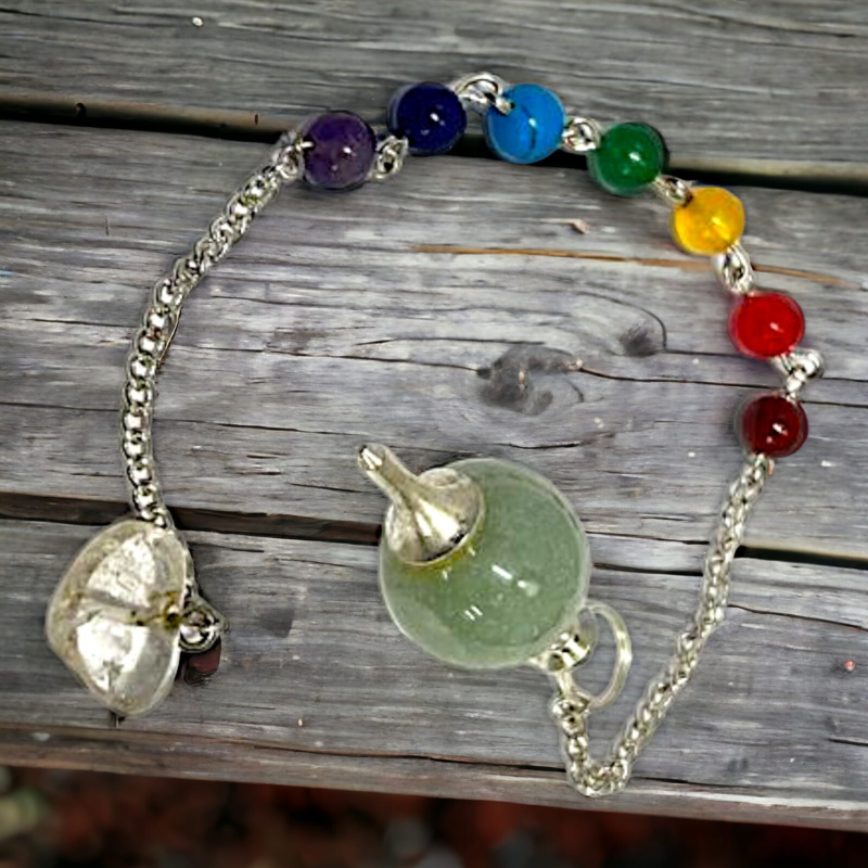 Green Aventurine Round Seven Chakra Pendulum Meditation Healing Spiritual Stone