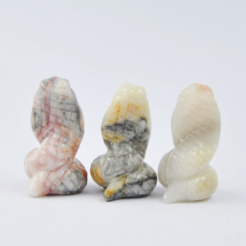 Natural Quartz Crystal Skull Carved Snake Healing Stone Viper Cobra Animal Decor