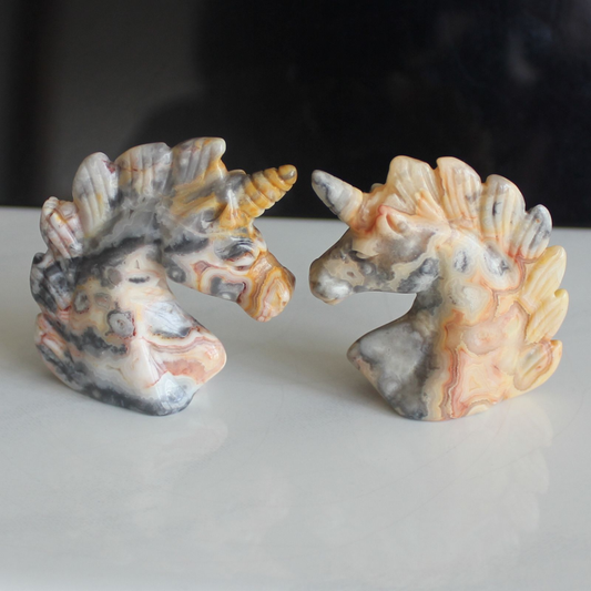 HLbshi Hand Carved Mixed Gemstone quartz crystal Unicorn animal Figurine Carving