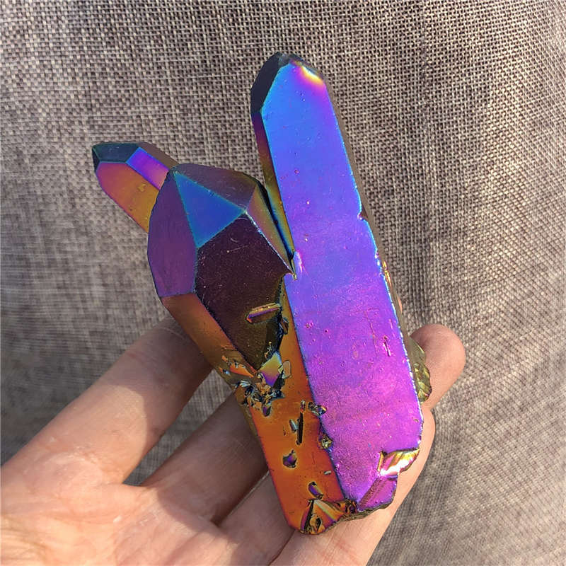 210g Electroplate Rainbow cluster quartz crystal mineral specimen reiki healing