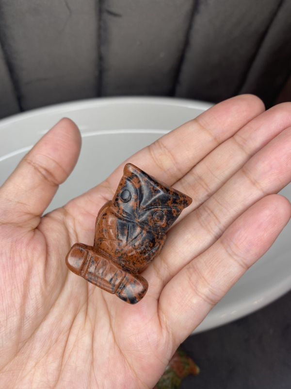 Mahogany Obsidian Owl Carving 3.7cm Natural Crystal Stone Cute Animal Red Black