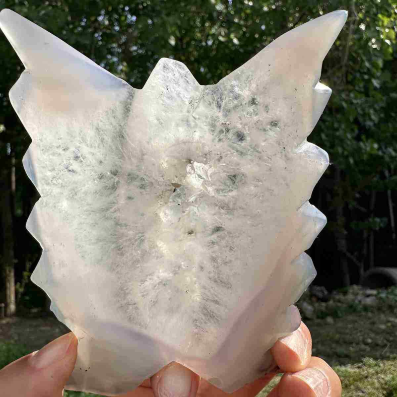 190g natural agate hand carved butterfly skull quartz crystal cluster reiki