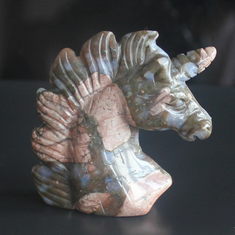 HLbshi Hand Carved Mixed Gemstone quartz crystal Unicorn animal Figurine Carving
