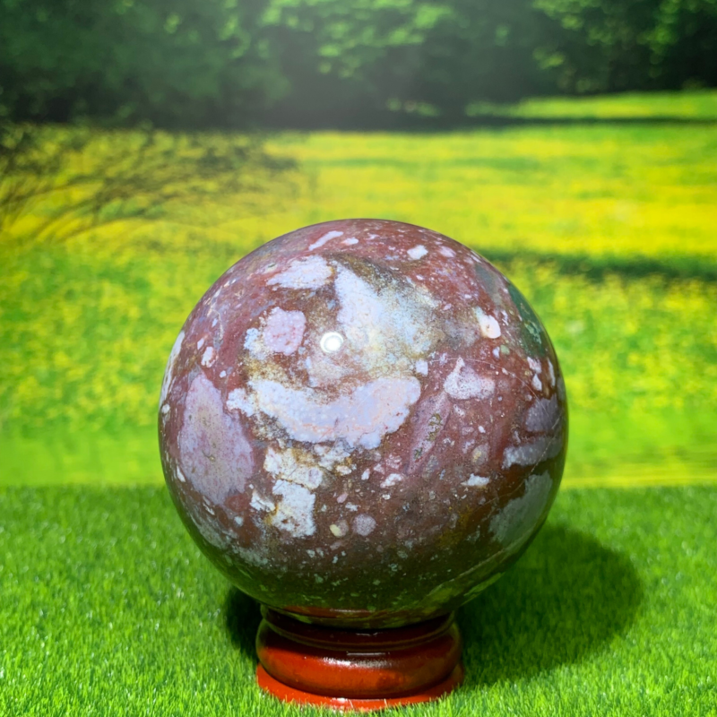 246GNatural Marine Jasper Quartz Ball Crystal Ball Mineral Specimen Restoration