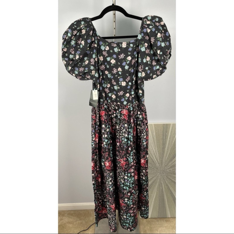 NWT LoveShackFancy Lais Floral Mixed Pattern Puff Sleeve Maxi Dress & Bow Size 4