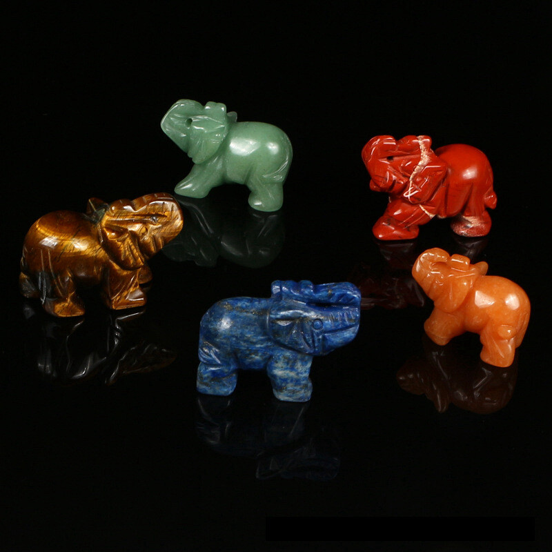 Natural Quartz Baby Elephant Stone Crystal Healing Carved Gemstone Animal Decor